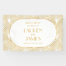 エレガント金ゴールドホワイトジオメトリックアールデコ結婚 横断幕