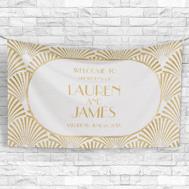 エレガント金ゴールドホワイトジオメトリックアールデコ結婚 横断幕