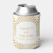 エレガント金ゴールドホワイトジオメトリックアールデコ結婚 缶クーラー (缶正面)