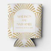 エレガント金ゴールドホワイトジオメトリックアールデコ結婚 缶クーラー (正面)