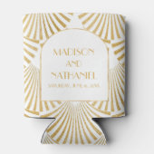 エレガント金ゴールドホワイトジオメトリックアールデコ結婚 缶クーラー (裏面)