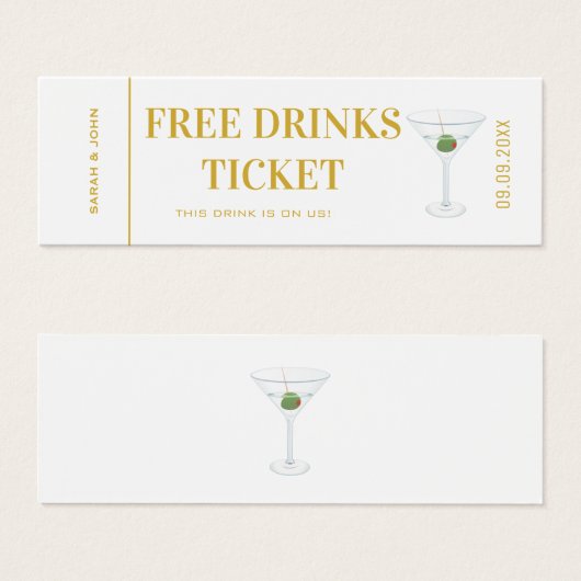 エレガント金ゴールドホワイトバー結婚のドリンク券 (正面&裏面)