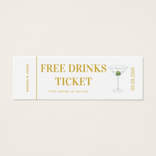エレガント金ゴールドホワイトバー結婚のドリンク券 (正面)
