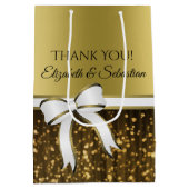 エレガント金ゴールドホワイトリ結婚ボンありがとう ミディアムペーパーバッグ (裏面)