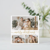 エレガント金ゴールドホワイト3フォトコラージュクリスマスホリド シーズンカード (スタンド正面)