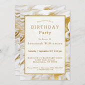 エレガント金ゴールドホワフェイクイトマーブル誕生日 招待状 (正面/裏面)