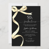エレガント金ゴールドボウ50と素晴らしい誕生日招待状 招待状 (正面)