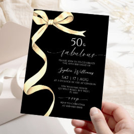 エレガント金ゴールドボウ50と素晴らしい誕生日招待状 招待状