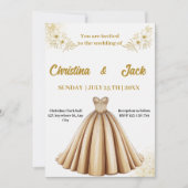 エレガント金ゴールドボールガウン – プリンセスデザイン結婚ズ 招待状 (正面)