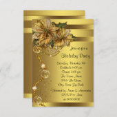 エレガント金ゴールドポインセチア金ゴールドクリスマスパーティー 招待状 (正面/裏面)