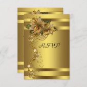 エレガント金ゴールドポインセチア金ゴールドクリスマスパーティーRSVP 出欠カード (正面/裏面)