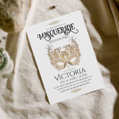 エレガント金ゴールドマスカレードパーティー誕生日 招待状