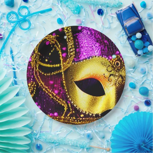 エレガント金ゴールドマスク ペーパープレート (パーティー)