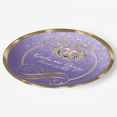 エレガント金ゴールドミストパープル結婚ズパーソナライズされた ペーパープレート (アングル)