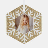 エレガント金ゴールドミニマルグリッタースノーフレーク写真 ガラスオーナメント (裏面)