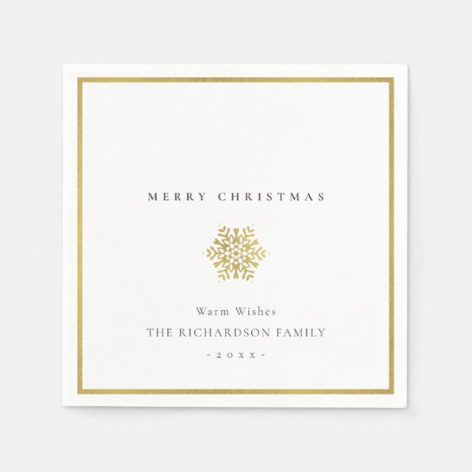 エレガント金ゴールドミニマルスノーフレークメリークリスマス スタンダードカクテルナプキン (正面)