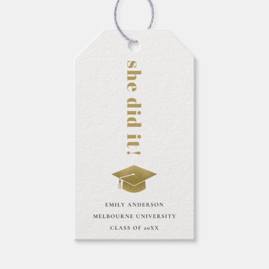 エレガント金ゴールドミニマルタイポグラフィ目盛りキャップ ギフトタグ (正面)