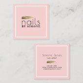 エレガント金ゴールドミニマル赤面ピンク爪、 ネイルポリッシュストローク スクエア名刺 (正面/裏面)