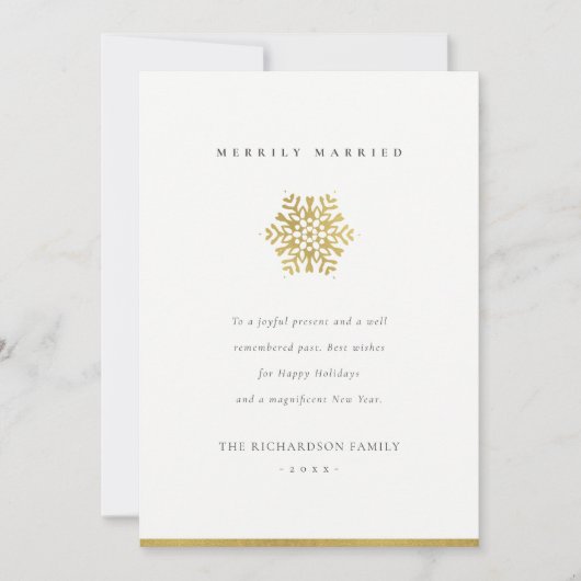 エレガント金ゴールドミニマル雪結婚した片 シーズンカード (正面)