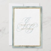 エレガント金ゴールドミント緑モノグラム結婚イニシャル 招待状 (裏面)