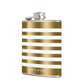 エレガント金ゴールドメタリックストライプの白い背景 フラスク (左)