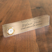 エレガント金ゴールドメタリックボスレディCEOクロック デスクネームプレート (側面)