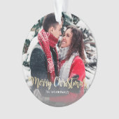 エレガント金ゴールドメリフェイクークリスマス文字写真 オーナメント (正面)