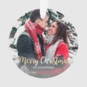 エレガント金ゴールドメリフェイクークリスマス文字写真 オーナメント (正面)