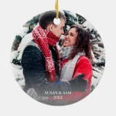 エレガント金ゴールドメリフェイクークリスマス文字写真 セラミックオーナメント (裏面)