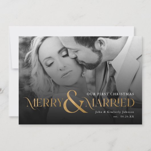 エレガント金ゴールドメリーと写真結婚したホリデーカード 招待状 (正面)