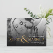エレガント金ゴールドメリーと写真結婚したホリデーカード 招待状 (スタンド正面)