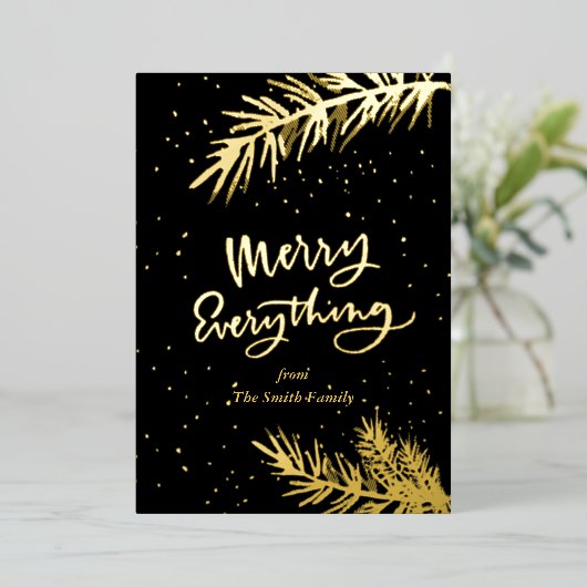 エレガント金ゴールドメリーは黒に満ちている 箔シーズンカード (立ち正面)