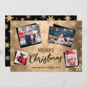エレガント金ゴールドメリークリスマスカスタム写真コラージュ シーズンカード (正面/裏面)