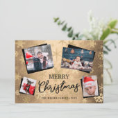 エレガント金ゴールドメリークリスマスカスタム写真コラージュ シーズンカード (スタンド正面)