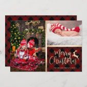 エレガント金ゴールドメリークリスマスプレイドのカスタム写真 シーズンカード (正面/裏面)