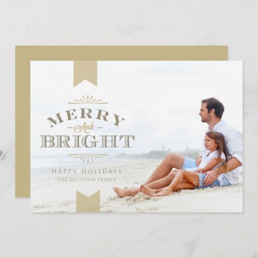 エレガント金ゴールドメリータイポグラフィと明るい写真 シーズンカード (正面/裏面)