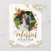 エレガント金ゴールドメリー共に聖降誕祭を祝う シーズンポストカード (正面)