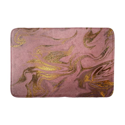エレガント金ゴールドモダンとバラ金ゴールドの大理石の外観 バスマット (正面)