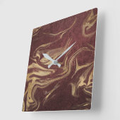 エレガント金ゴールドモダンとブルゴーニュの大理石の外観 スクエア壁時計 (傾斜)