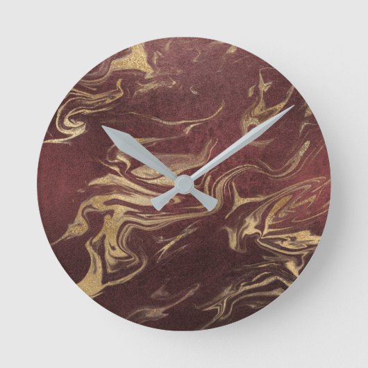 エレガント金ゴールドモダンとブルゴーニュの大理石の外観 ラウンド壁時計 (正面)