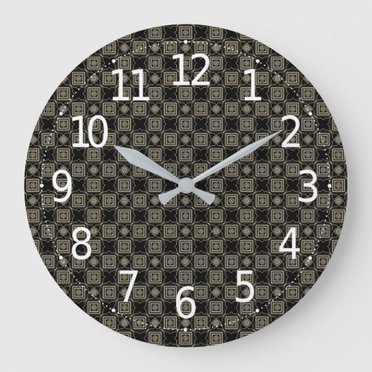 エレガント金ゴールドモダンアールデコ正方形タイルパターン ラージ壁時計 (正面)