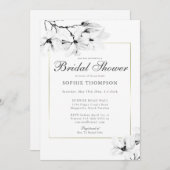 エレガント金ゴールドモダンクラスMagnoliaブライダルシャワー 招待状 (正面/裏面)