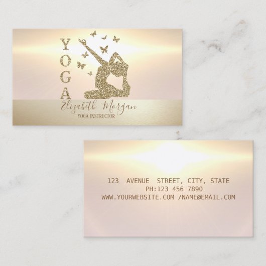 エレガント金ゴールドモダングリッターウィメンヨガインストラクター 名刺 (正面/裏面)