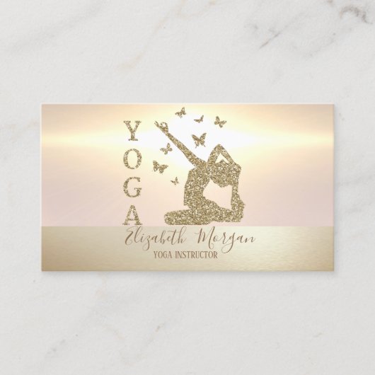 エレガント金ゴールドモダングリッターウィメンヨガインストラクター 名刺 (正面)