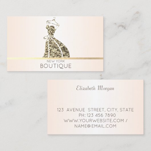 エレガント金ゴールドモダングリッタードレス 名刺 (正面/裏面)