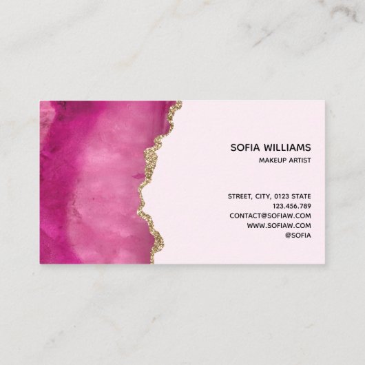 エレガント金ゴールドモダングリッターピンクアゲートビジネスC 名刺 (裏面)