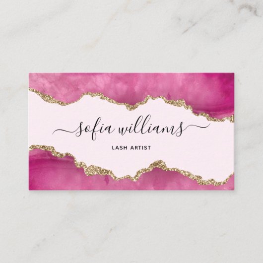 エレガント金ゴールドモダングリッターピンクアゲートビジネスC 名刺 (正面)
