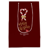 エレガント金ゴールドモダングリッターメリークリスマスキャンディ ミディアムペーパーバッグ (裏面)