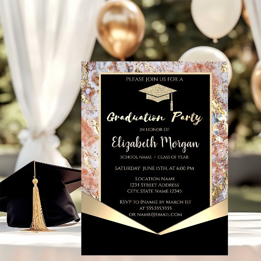 エレガント金ゴールドモダングリッター目盛りキャップ、旋回 招待状