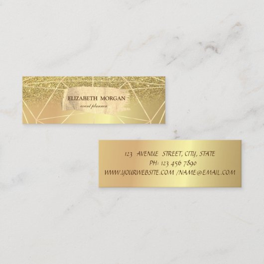 エレガント金ゴールドモダングリッター線の幾何学的 スキニー名刺 (正面/裏面)